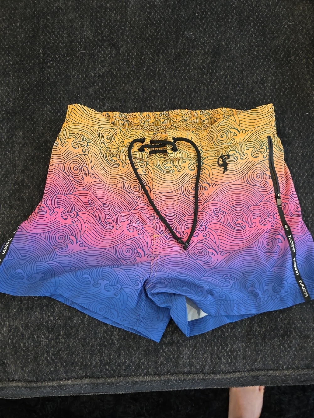 Women's Gradient Wave Print Swim Shorts - Yellow Pink Blue